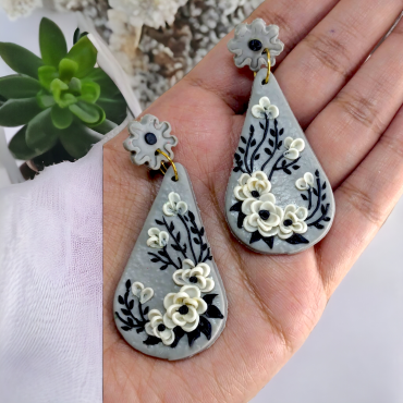 Polymer Drop Earrings Grey