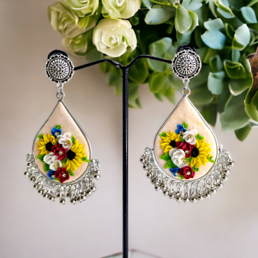 Multicolor flowers on White Chandbalis