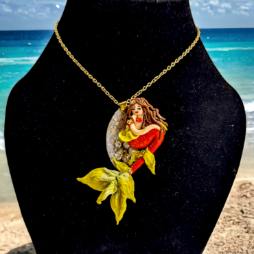 Sea Mermaid Resin Handmade Pendant Orange