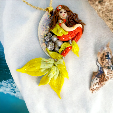 Sea Mermaid Resin Handmade Pendant Orange