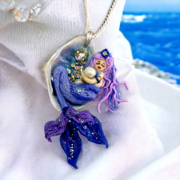 Sea Mermaid Resin Handmade Pendant Purple