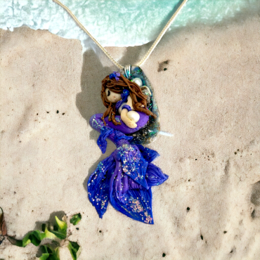 Sea Mermaid Resin Handmade Pendant Mauve