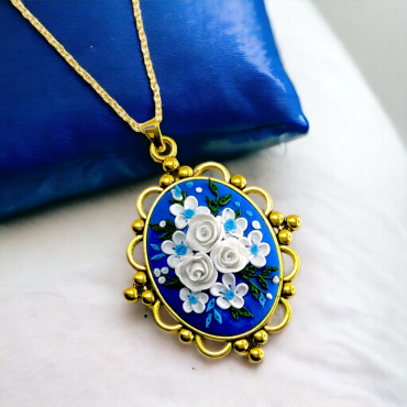 Vintage Gold Blue Handmade Pendant