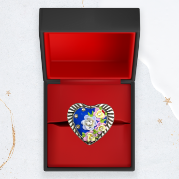 Multicolor flowers on Blue Heart Ring