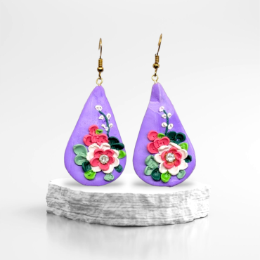 Purple marble Teardrop Earrings