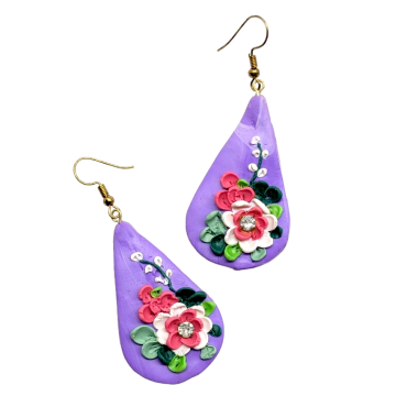 Purple marble Teardrop Earrings