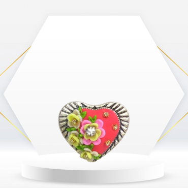 Multicolor flowers on Red Heart Ring