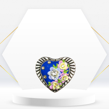 Multicolor flowers on Blue Heart Ring