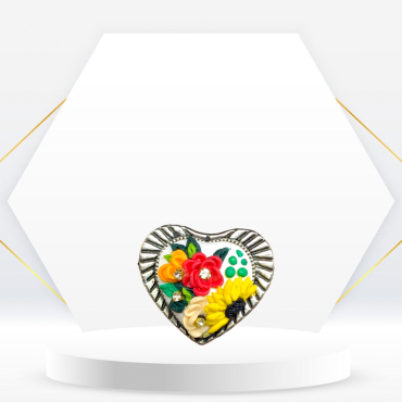 Multicolor flowers on White Heart Ring