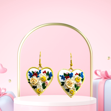 Multicolor flowers Heart earrings