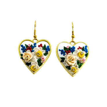 Multicolor flowers Heart earrings