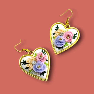 Pastel Roses Heart earrings