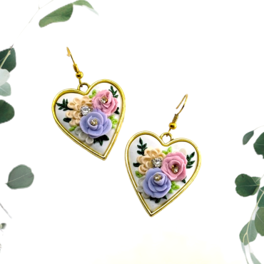 Pastel Roses Heart earrings