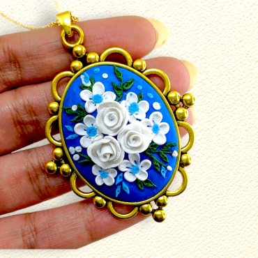 Vintage Gold Blue Handmade Pendant