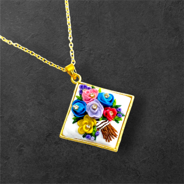 Roses Bouquet Diamond shape Pendant