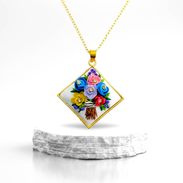 Roses Bouquet Diamond shape Pendant