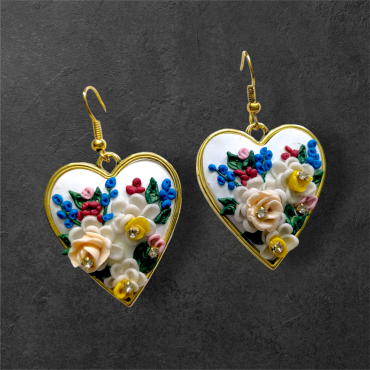 Multicolor flowers Heart earrings