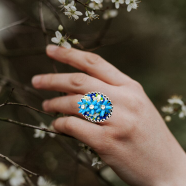 Handmade Blue Flowers Ring