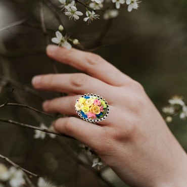 Handmade Multicolor Roses Ring