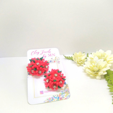 Red Floral Stud