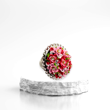 Handmade Red Gardenia Ring