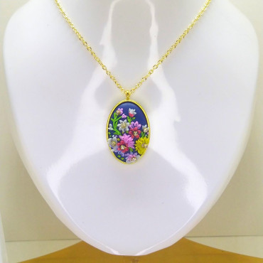 Oval Clay Embroidery Pendant set