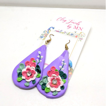 Purple marble Teardrop Earrings