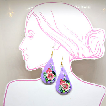 Purple marble Teardrop Earrings