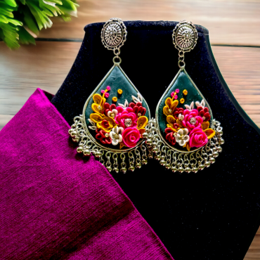 Green Multicolor Floral Chandbalis