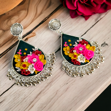 Green Multicolor Floral Chandbalis