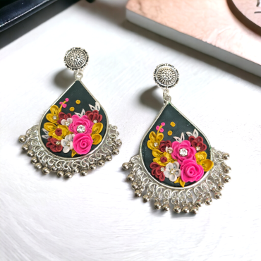 Green Multicolor Floral Chandbalis